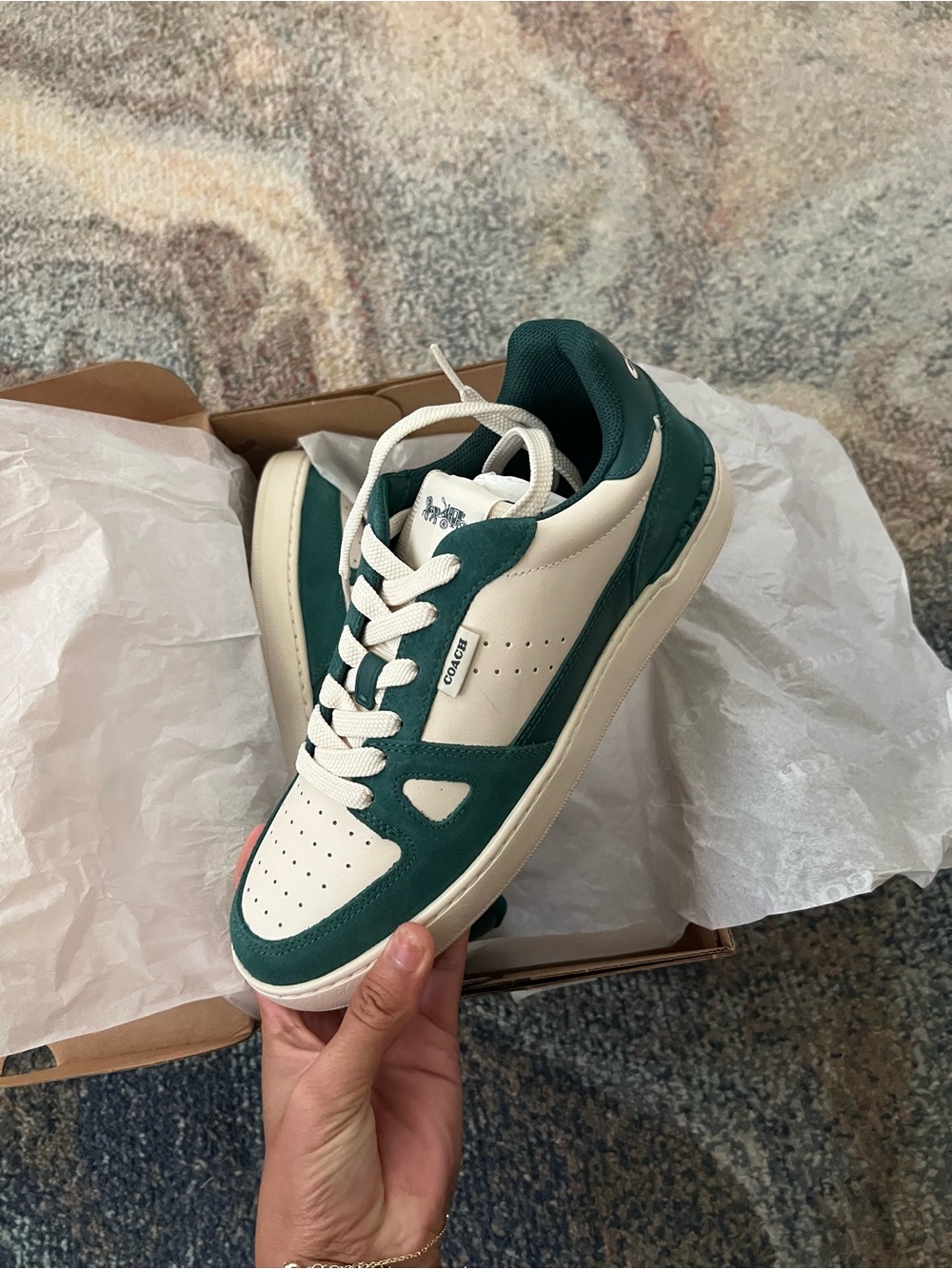 Coach Men's Clip Court Low-Top Sneakers in Cream and Dark Green